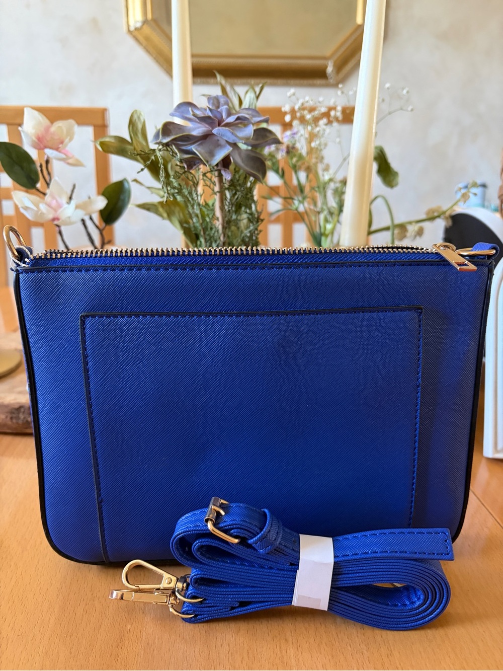 Blue Crossbody Tote Bag with Detachable Strap